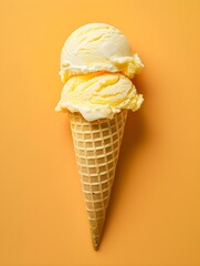 Yellow Ice Cream Cone on an orange Background