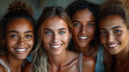 Fototapeta premium Happy diverse group close up portrait of friends or family members.