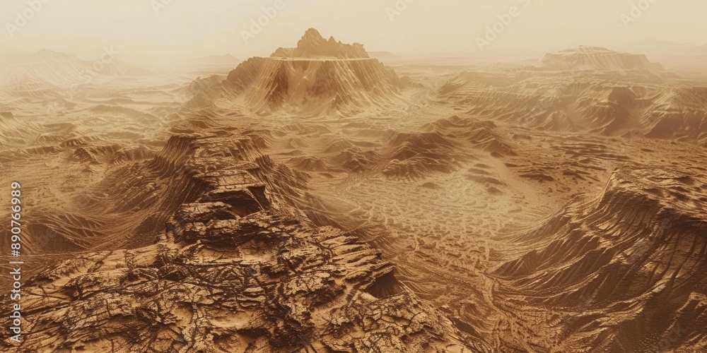 Poster A vintage photograph of a desert with a distant mountain range, suitable for use in historical or nostalgic contexts