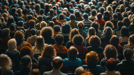 Photo of a crowd looking up, view from behind, isolated