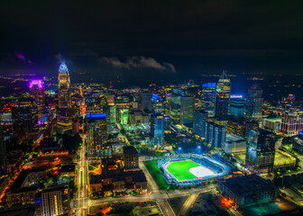 Aerial view of Charlotte at night