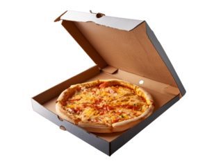 caixa de pizza com fundo tranparente