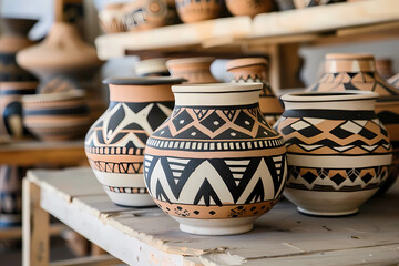 Acoma pottery from New Mexico features hand-coiled craftsmanship with intricate geometric designs and delicate thin walls