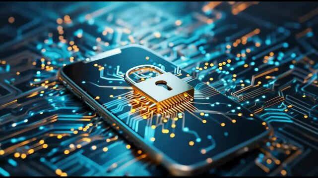 A golden lock rests atop a smartphone, symbolizing the importance of security in the digital age