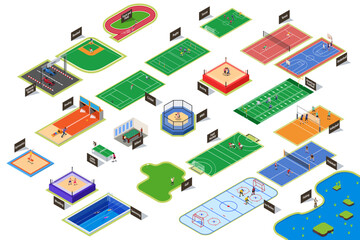 Isometric Different Sport Courts Vector Illustration
