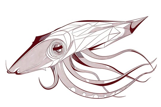 recommend clip art: Formulate a clean and contemporary squid face illustration featuring geometric outlines and a white background.