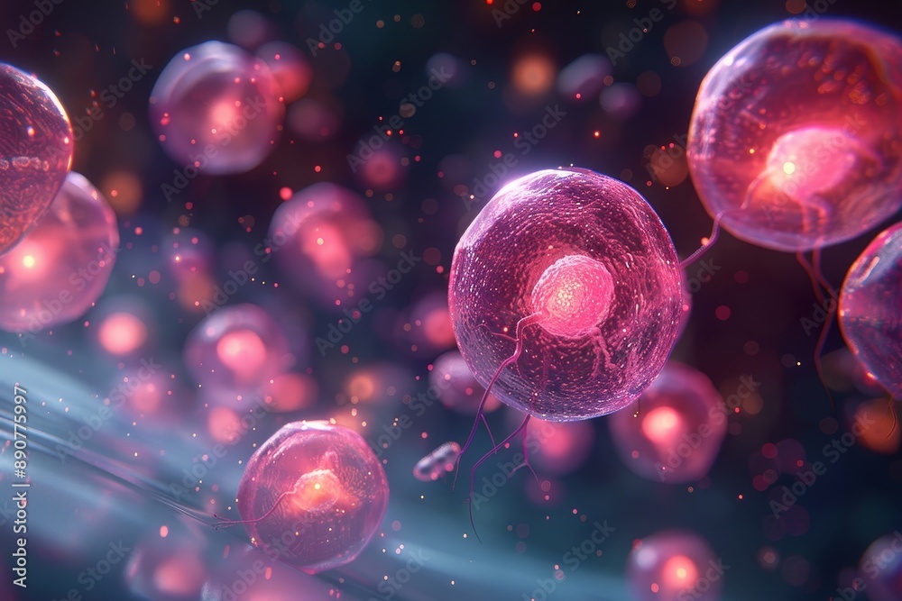 Wall mural creative image of embryonic stem cells, cellular therapy. 3d illustration, generative ai