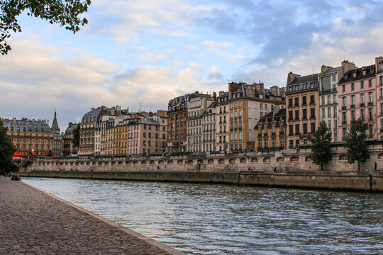 Paris France sunset over the Seine river