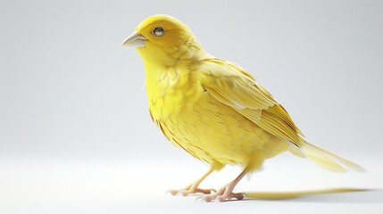Vibrant Yellow Canary Perched on a Twig on Isolated White Background