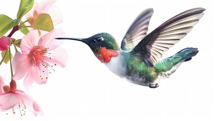 Obraz premium Playful Hummingbird on Bright Flowers isolated on a transparent background