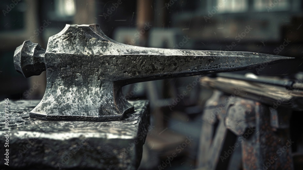 Poster a heavy anvil sits atop a flat metal plate, ready for use in a workshop or diy project