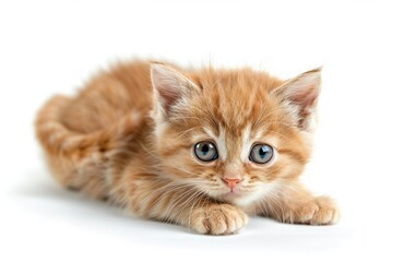 Fototapeta premium Adorable British red kitten alone on white background