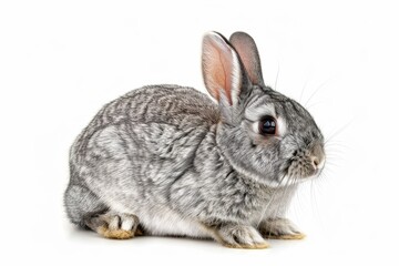 Obraz premium Adorable American chinchilla rabbit sitting on white background Full body Easter portrait