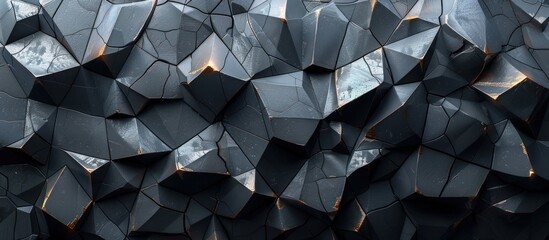 Abstract Geometric Wall of Cracked Black and Gold