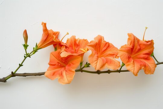 Orange trumpet flower on white background