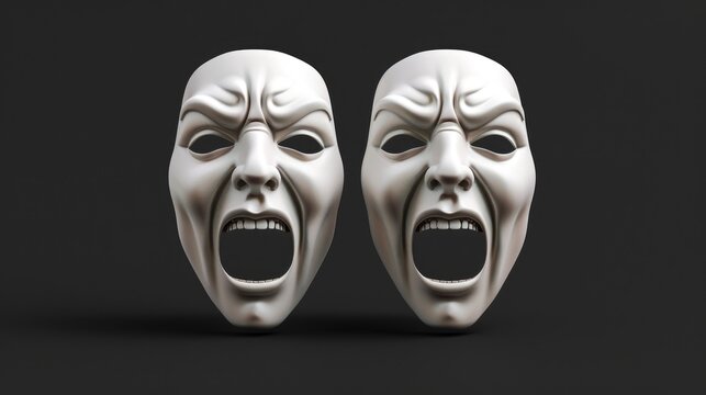 Happy Sad Mask. Tragicomic Theater Masks Depicting Tragedy and Comedy in White Color. Actor's Face Emotions