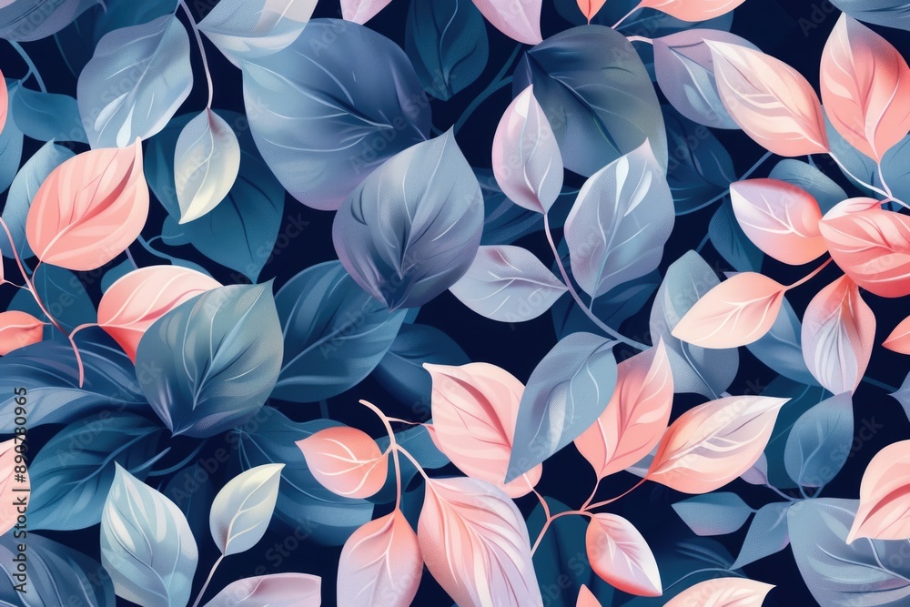 Poster a collection of pink and blue leaves against a dark background, great for use in designs where you n