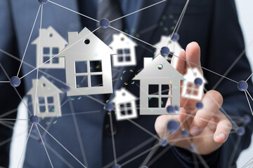 home data. Digital cyberspace with particles and Digital data network connections concept.