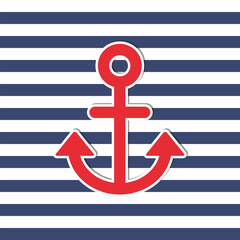 Large heavy anchor symbol on navy white and blue background, decorative background