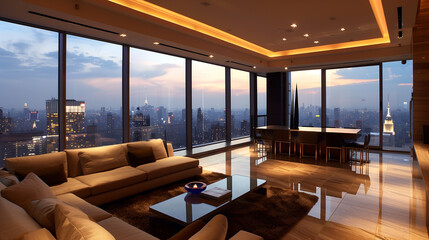 Fototapeta premium Luxury penthouse apartment with city view