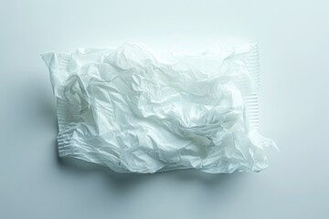 Fototapeta premium A lone plastic bag sits on a white surface, awaiting disposal or reuse
