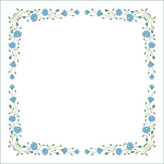 Elegant green and blue vegetal ornamental frame with daisy flowers, decorative border, corners for greeting cards, banners, business cards, invitations, menus. Isolated vector illustration.	
