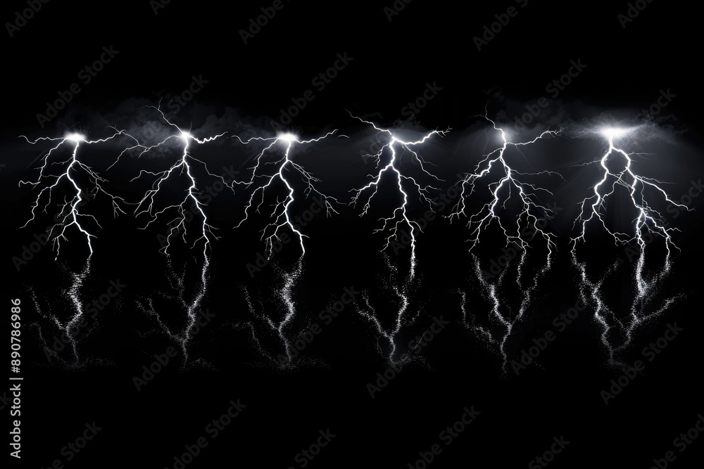 Poster a group of lightning flashes illuminating the dark atmosphere
