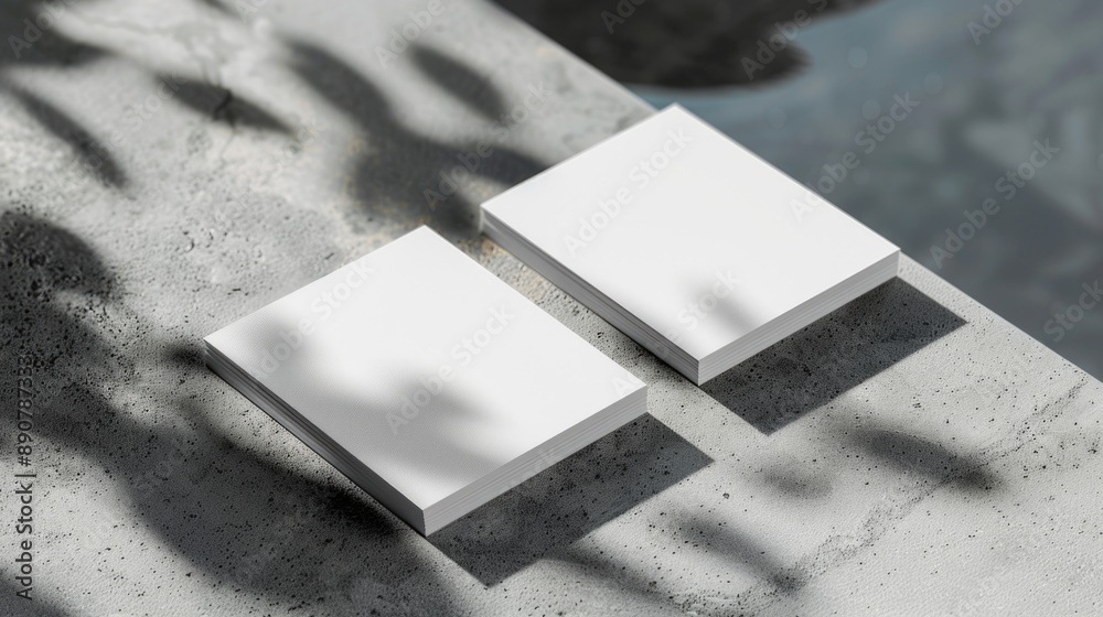 Poster A pair of white boxes placed on top of a concrete surface, possibly used for storage or display