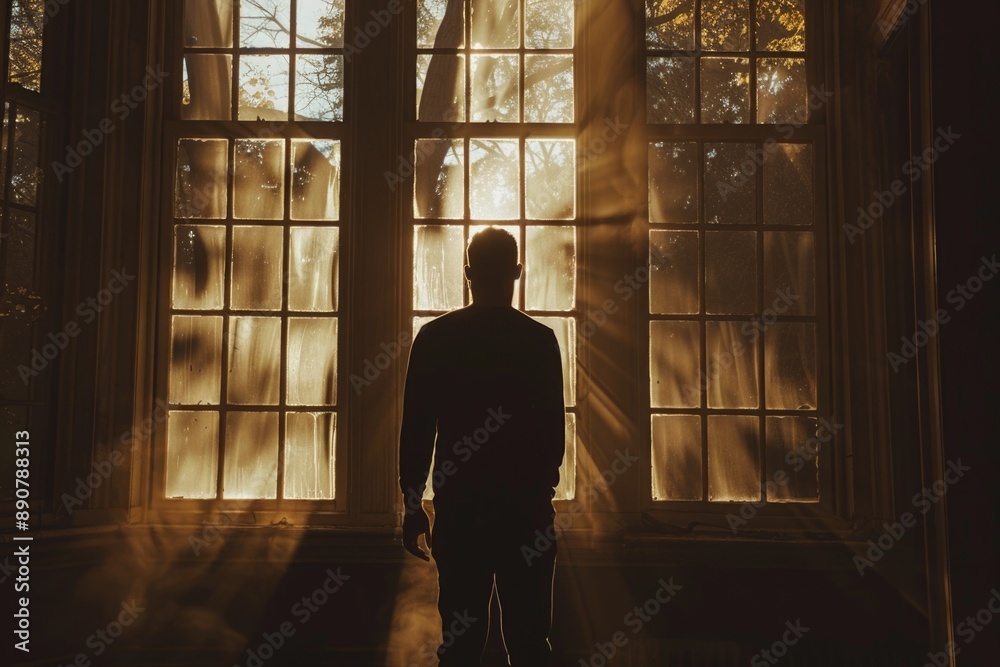 Aufkleber A person standing in front of a window, looking outside
