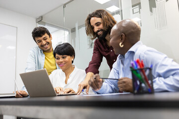 Diverse group collaborates in a modern English academy setting