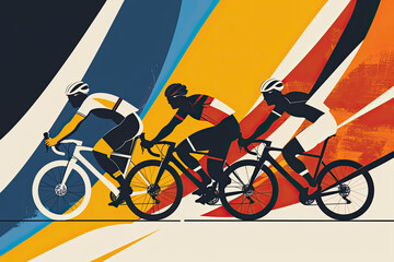 Fototapeta premium Vibrant and dynamic illustration of a road cycling race, showcasing a burst of colorful abstract design