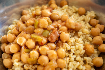 traditional turkish dish of chickpeas with rice and meat