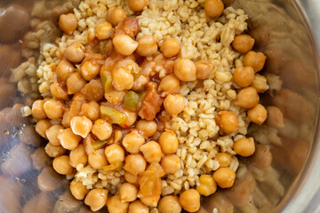 traditional turkish dish of chickpeas with rice and meat