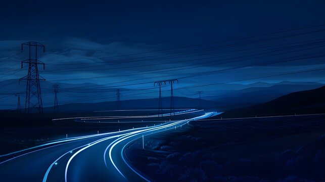 Winding road at night with reflective pavement markers