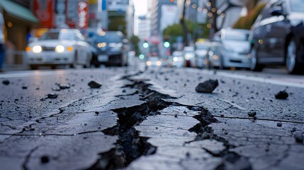 Busy city street with a road and buildings