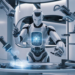 Futuristic Robot Performing Complex Tasks with Advanced Technology