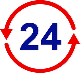 24 hour sign with red arrow