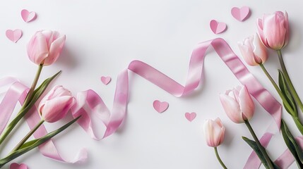 Pink Tulips with Ribbon and Hearts