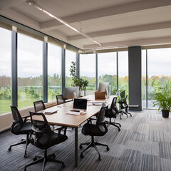 Modern Office Space with Relax Corner and Window View