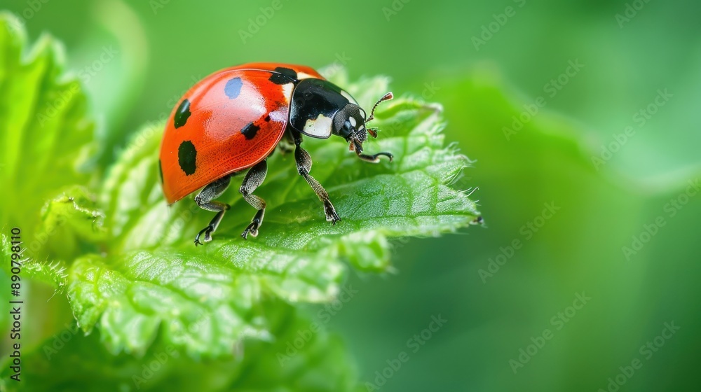 Wall mural A Ladybug on a Green Leaf