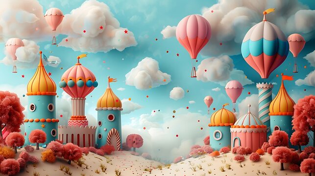 Birthday party invitation open area writing space right side scene captures whimsical party circus theme complete clowns balloons games writing space includes birthdaythemed icons spaces event details