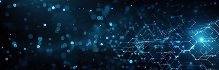 Abstract Blue Hexagon Pattern With Glowing Lights and Lines