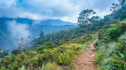 HORTON PLAINS, SRI LANKA - JANUARY 10, 2020: Beautiful views in Horton Plains, Sri Lanka. Natural background. 