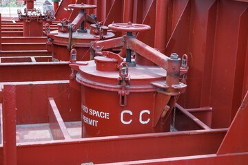 Cargo tank manhole on oil and chemical tanker