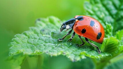Obraz premium Ladybug on a Green Leaf