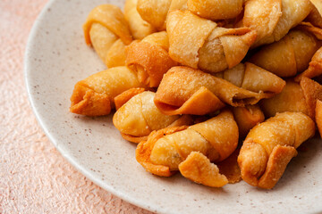 Pisang molen, Indonesian traditional food made from banana wrap with sheet of pastry dough and then fried