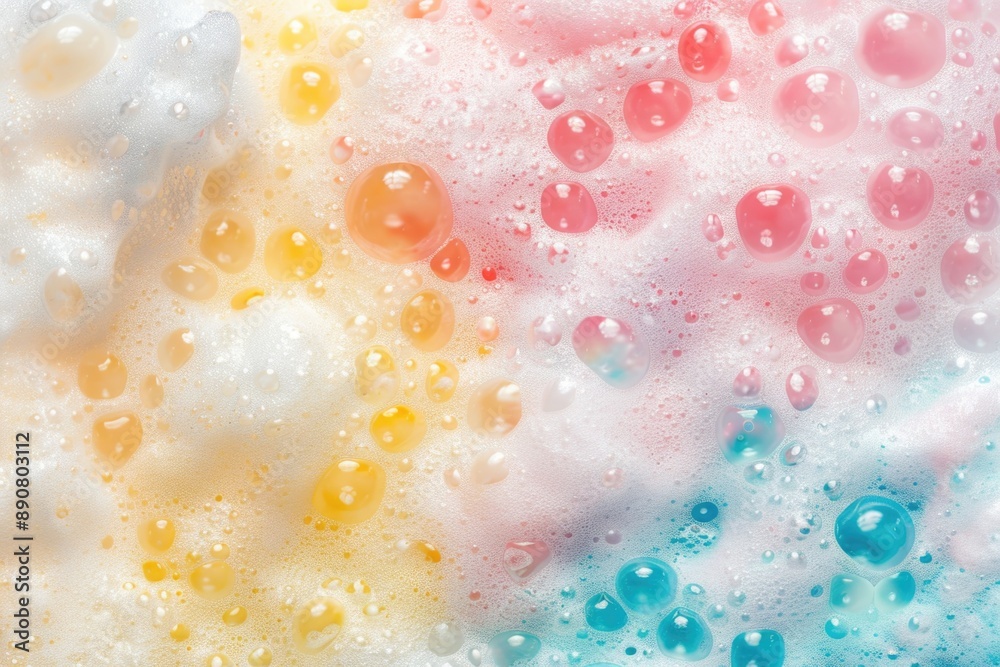 Aufkleber a close-up view of a mixture of soap bubbles, showcasing their shapes and colors
