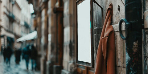 empty poster mockup in the city, white empty poster for copyspace, modern background,