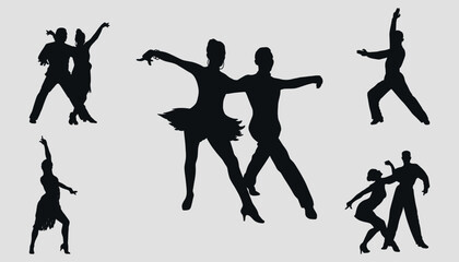 Ballroom dancing. Silhouettes of dancing people. Vector on a black background