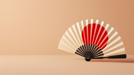 Decorative Japanese fan with red dot, symbolizing heritage, aesthetics, and traditional craftsmanship